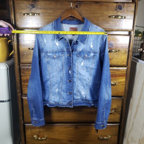 Plus Size 2X Denim Jacket Button Up Blue Wash Y2K Grunge Indie Enjean Skater - Picture 6 of 8